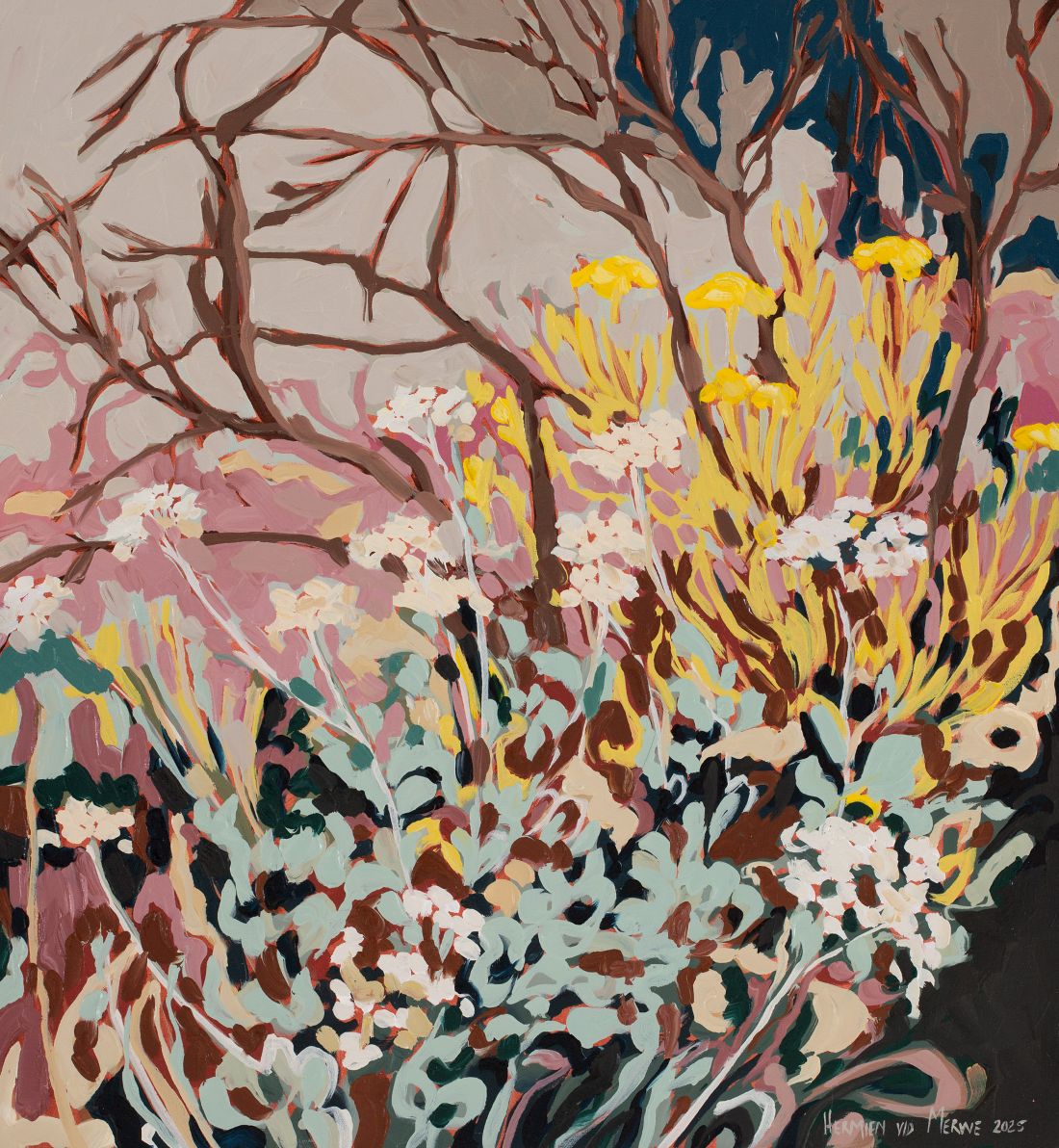 2025 Tall white and bright yellow Everlastings Mountain series 800x900mm