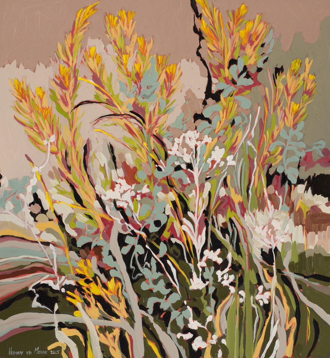 2025 Yellow Leucadendron and Everlastings Mountain series 600x650mm