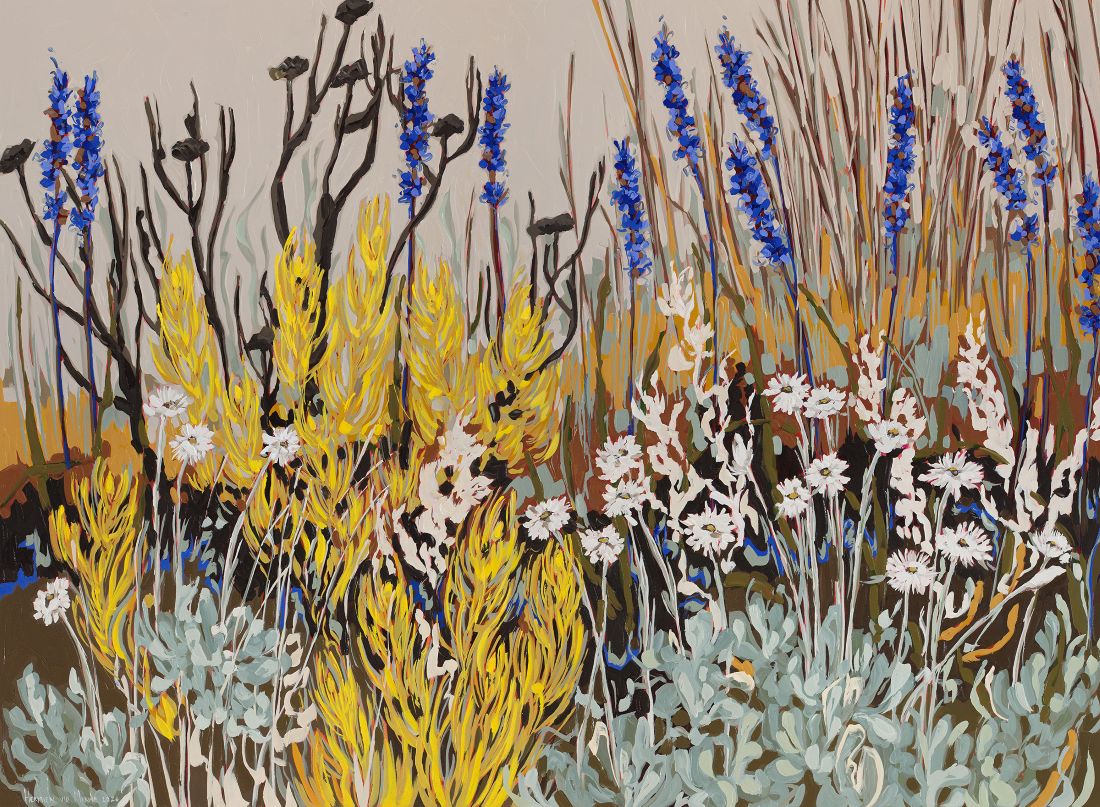 Fynbos landscape with Aristea, Everlastings and Leucadendron (Rhythm series) 1500x1100mm